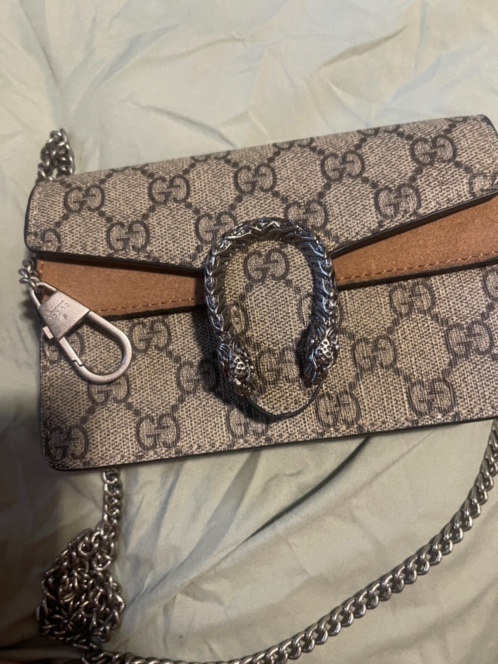 Gucci Mini Beige GG Supreme Crossbody with Brown Suede Trim & Silver Hardware - Picture 4 of 4